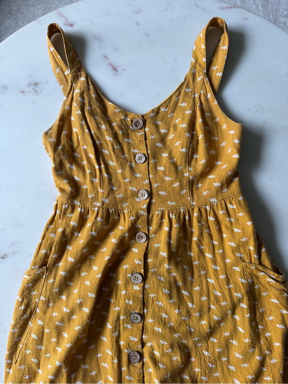 Blu Pepper Mustard Yellow Floral Print Button Front Midi Dress Adjustable Straps - Picture 4 of 7